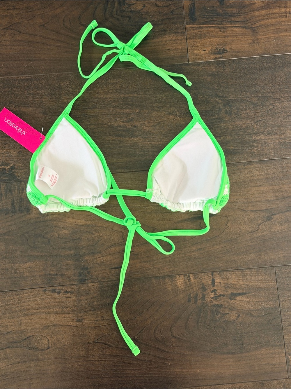 NWT Xhilaration Neon Green Check Knit Triangle Bikini Top - Picture 3 of 4